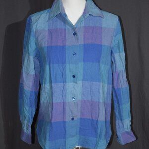 Liz Baker Blue & Purple Plaid Long Sleeve Button-Up Blouse - Women's Size MP
